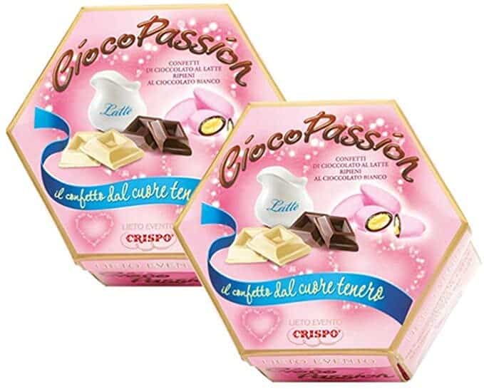 CRISPO – Confetti CiocoPassion cioccolato al latte con cuore di cioccolato  bianco incartati singolarmente gr.500 Rosa – Zanieri Dolciumi