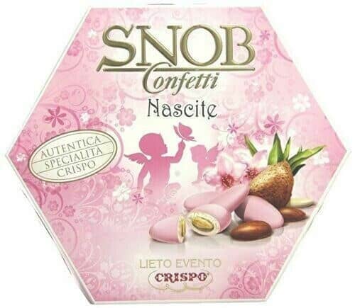 CRISPO – Confetti SNOB mandorla e cioccolato bianco incartati singolarmente  gr.500 Rosa – Zanieri Dolciumi