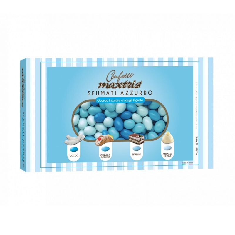 MAXTRIS – Confetti Sfumati Azzurro nei gusti Cocco, Cannolo Siciliano,  Tiramisù e Delizia al Limone kg.1 – Zanieri Dolciumi